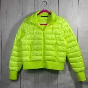 Zara Lime Green Cropped Hoodie Packable Long Sleeve Zip Puffer Jacket